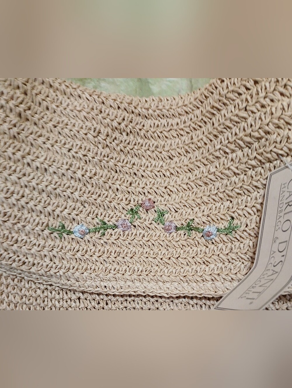 New Beige Crochet Shoulder Bag with Floral Embroidery - Picture 4 of 5